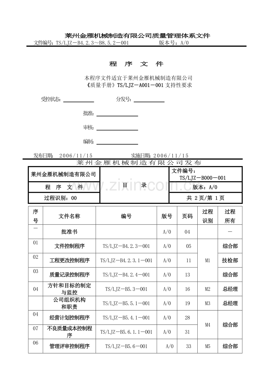 【莱州金雁机械制造有限公司质量管理体系文件程序文件】.docx_第1页