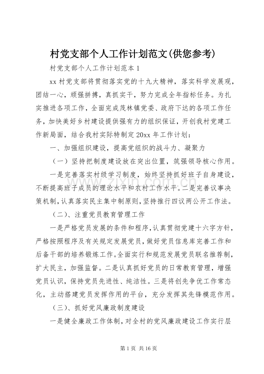 村党支部个人工作计划范文(供您参考).docx_第1页