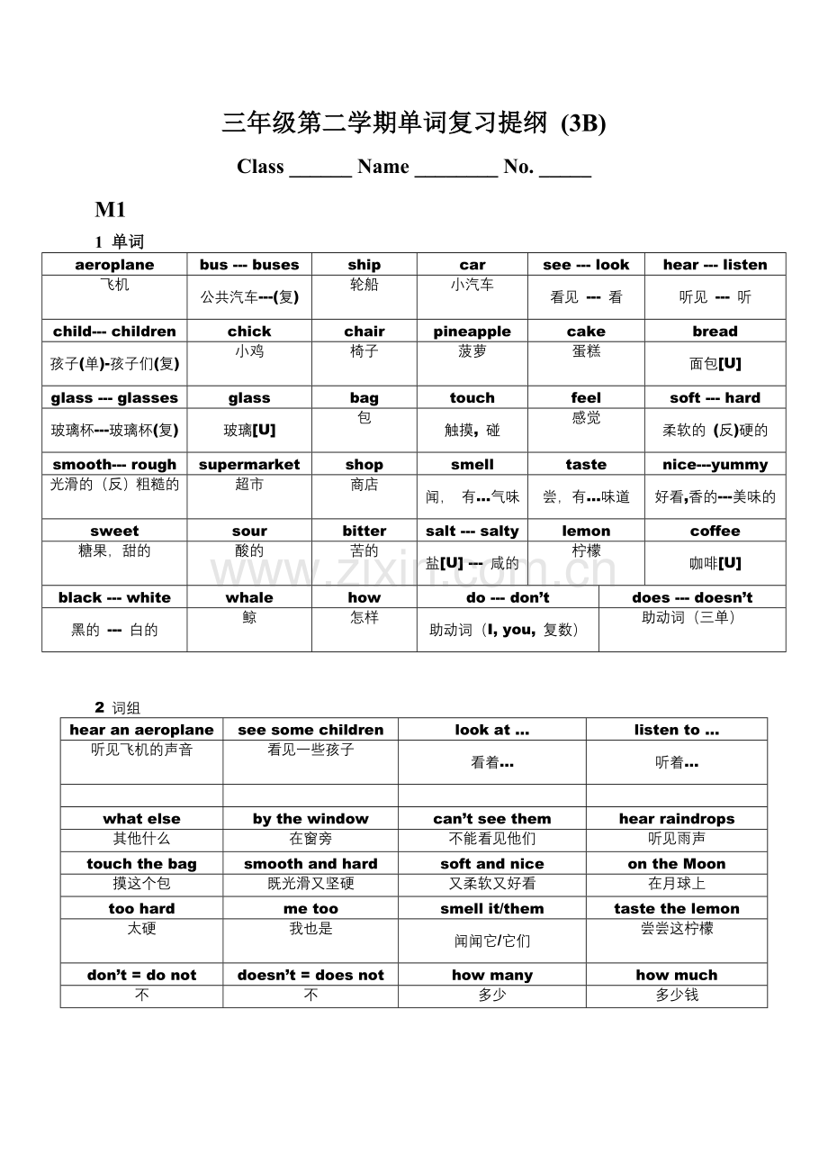 三年级第二学期单词复习提纲.doc_第1页