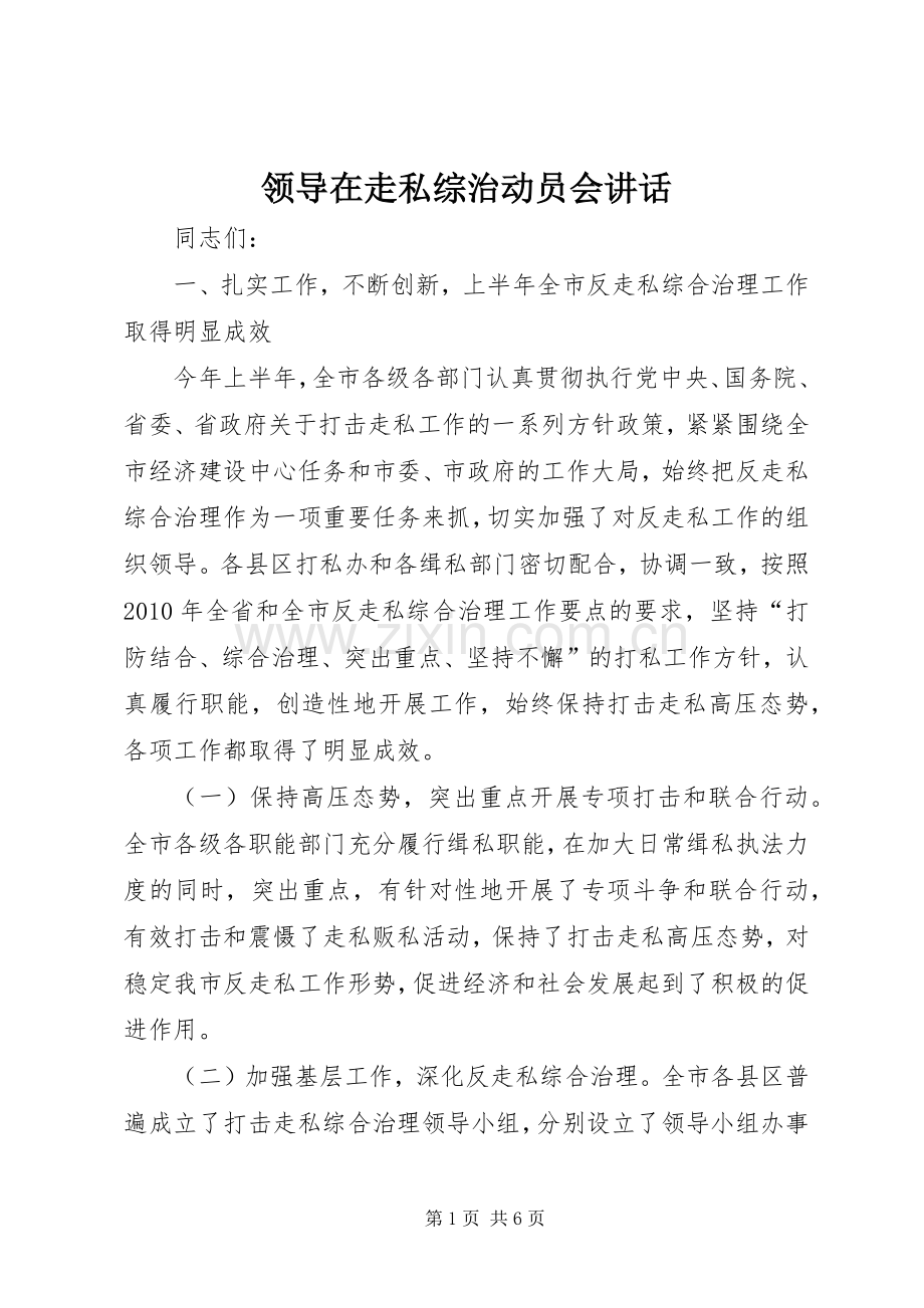 领导在走私综治动员会讲话发言.docx_第1页