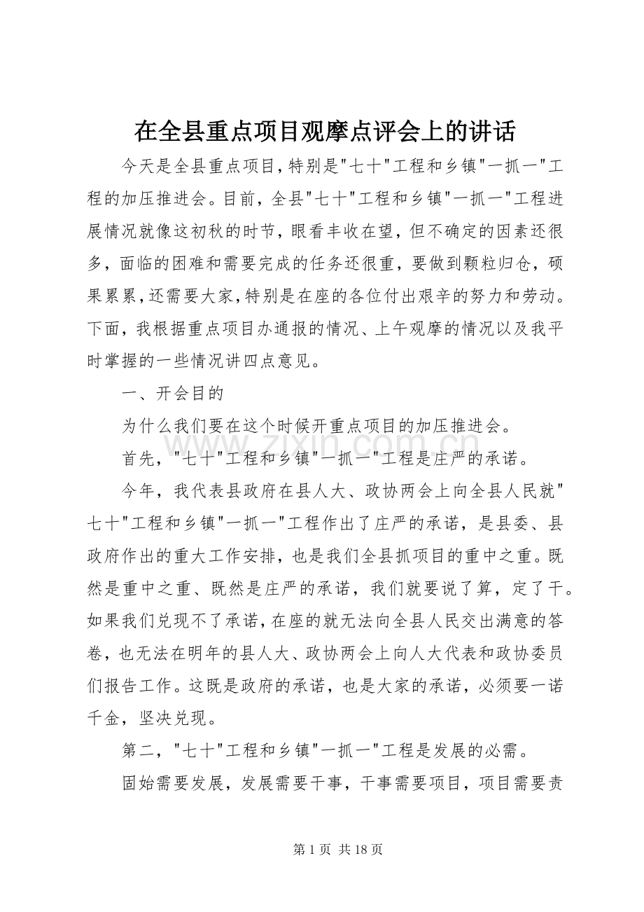 在全县重点项目观摩点评会上的讲话发言.docx_第1页