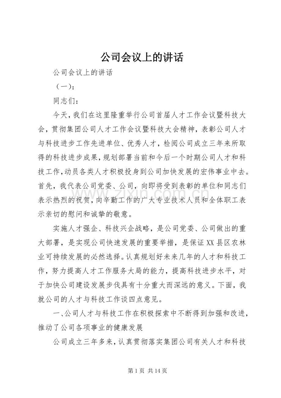 公司会议上的讲话发言.docx_第1页