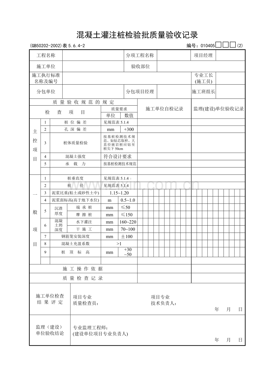 混凝土灌注桩检验批质量验收记录.docx_第1页