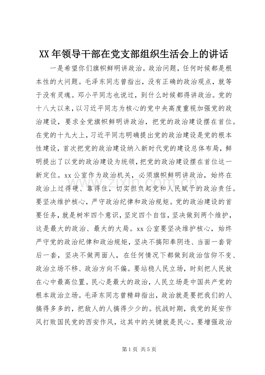 XX年领导干部在党支部组织生活会上的讲话发言.docx_第1页