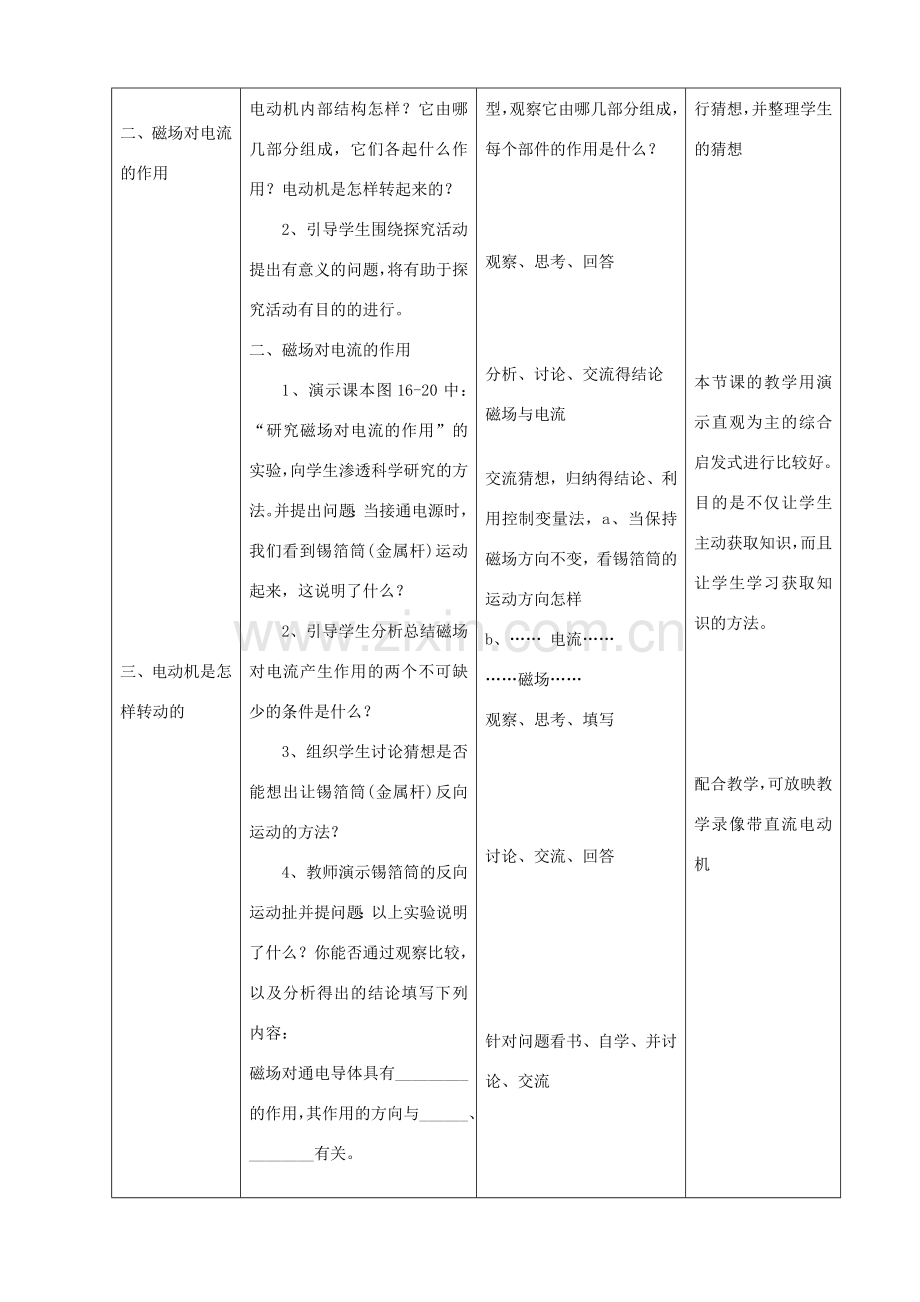 九年级物理全册 17.3 科学探究 电动机为什么会转动教案 （新版）沪科版-（新版）沪科版初中九年级全册物理教案.doc_第2页