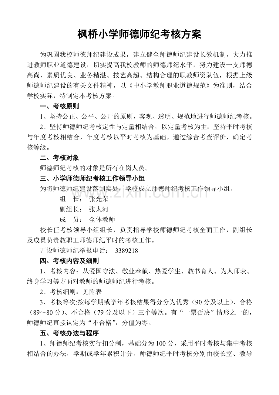 2018小学师德师风考核方案.doc_第1页