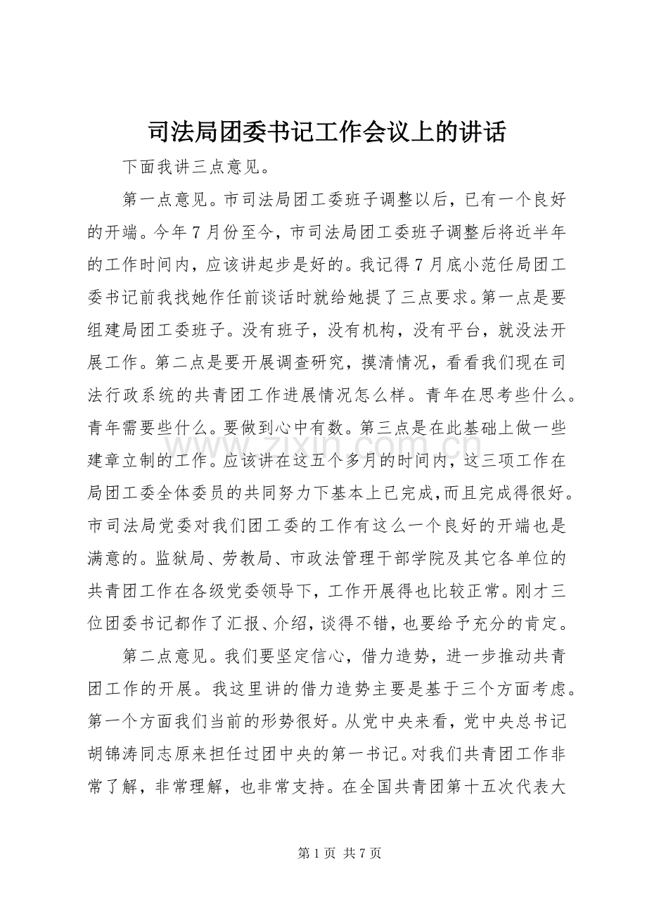 司法局团委书记工作会议上的讲话发言.docx_第1页