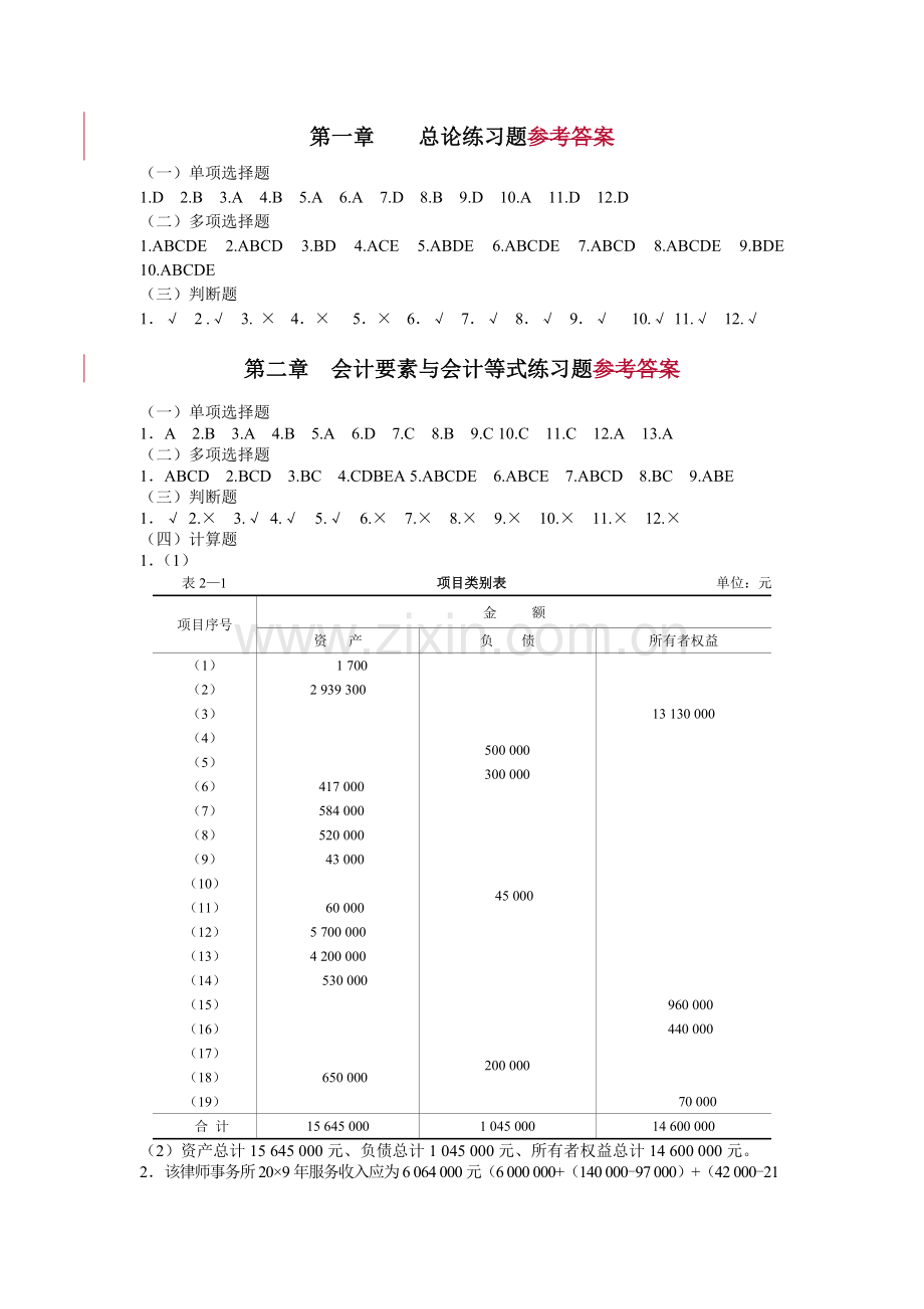 基础会计习题与案例全书答案.docx_第1页