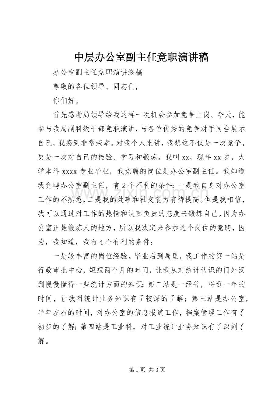 中层办公室副主任竞职演讲范文.docx_第1页