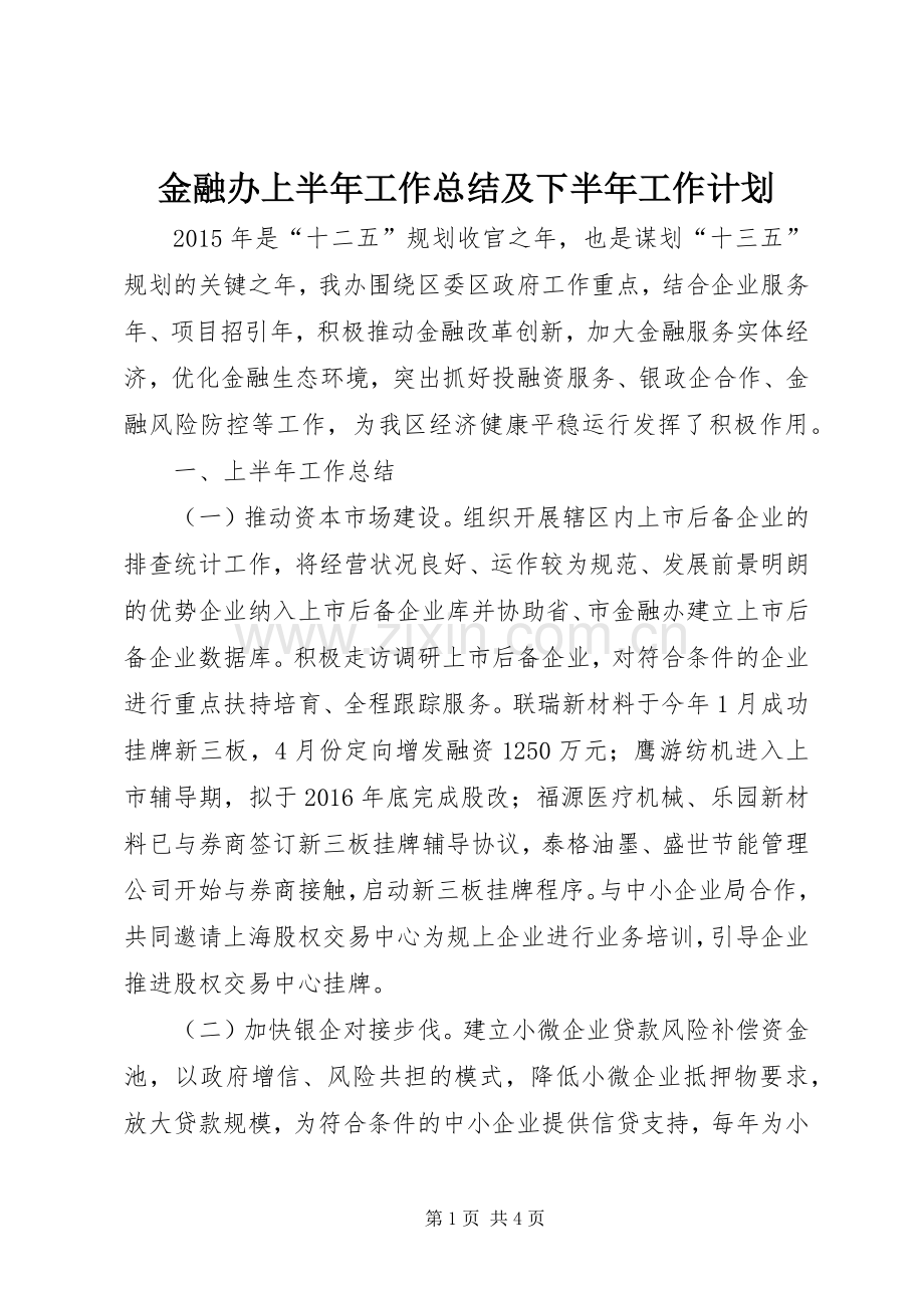 金融办上半年工作总结及下半年工作计划.docx_第1页