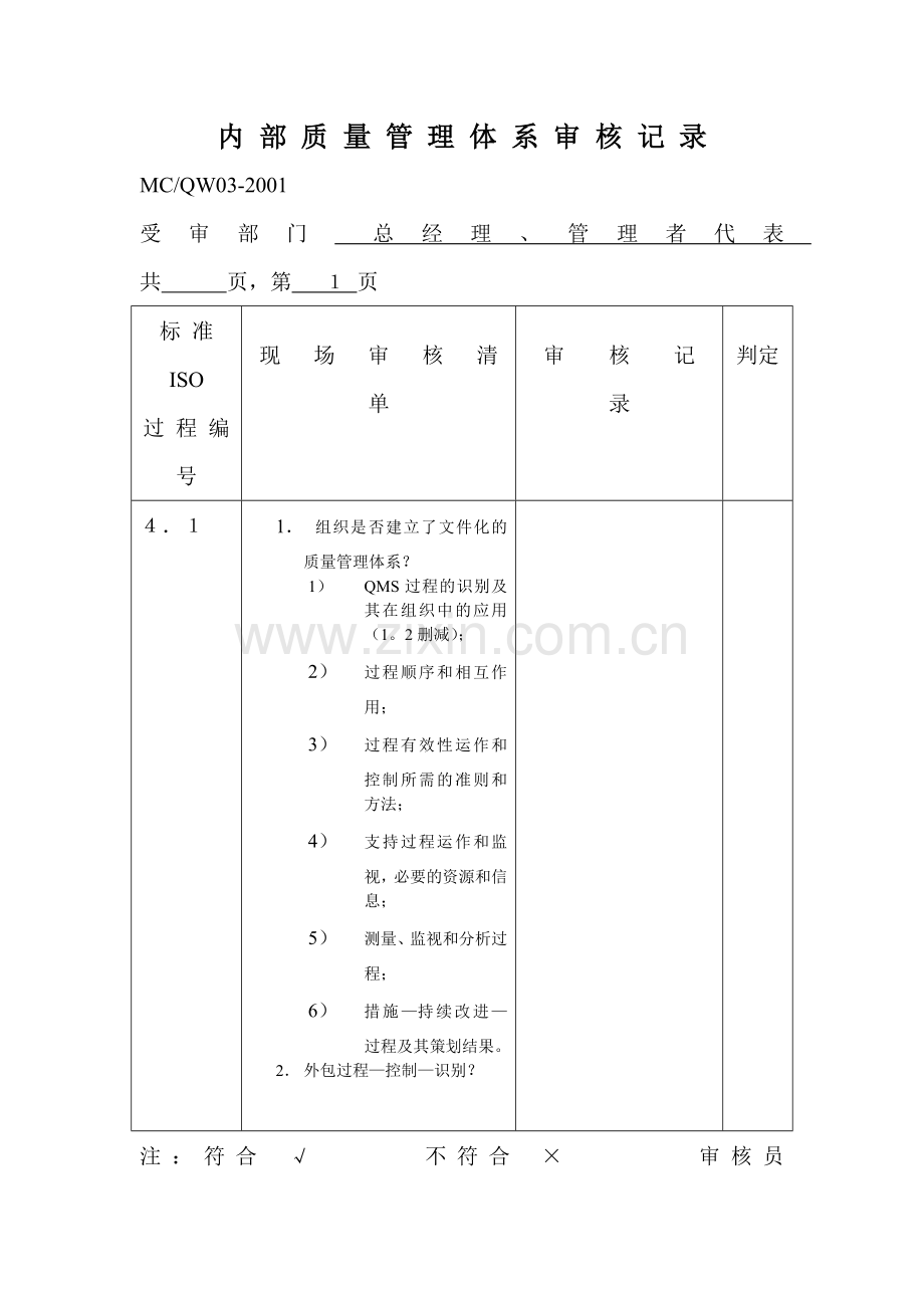 内部质量体系审核记录.docx_第1页