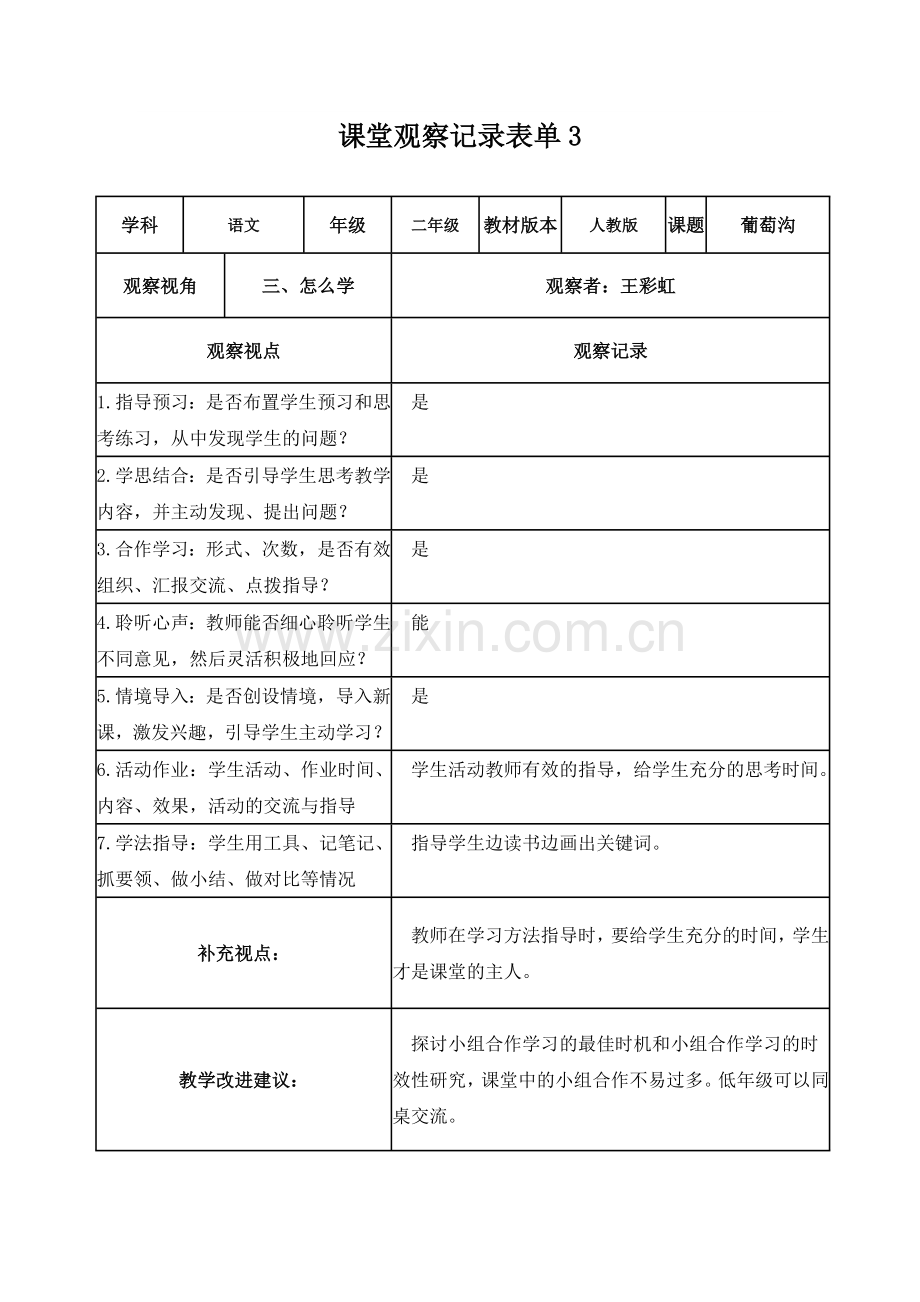 王彩虹课堂观察记录表单.doc_第3页