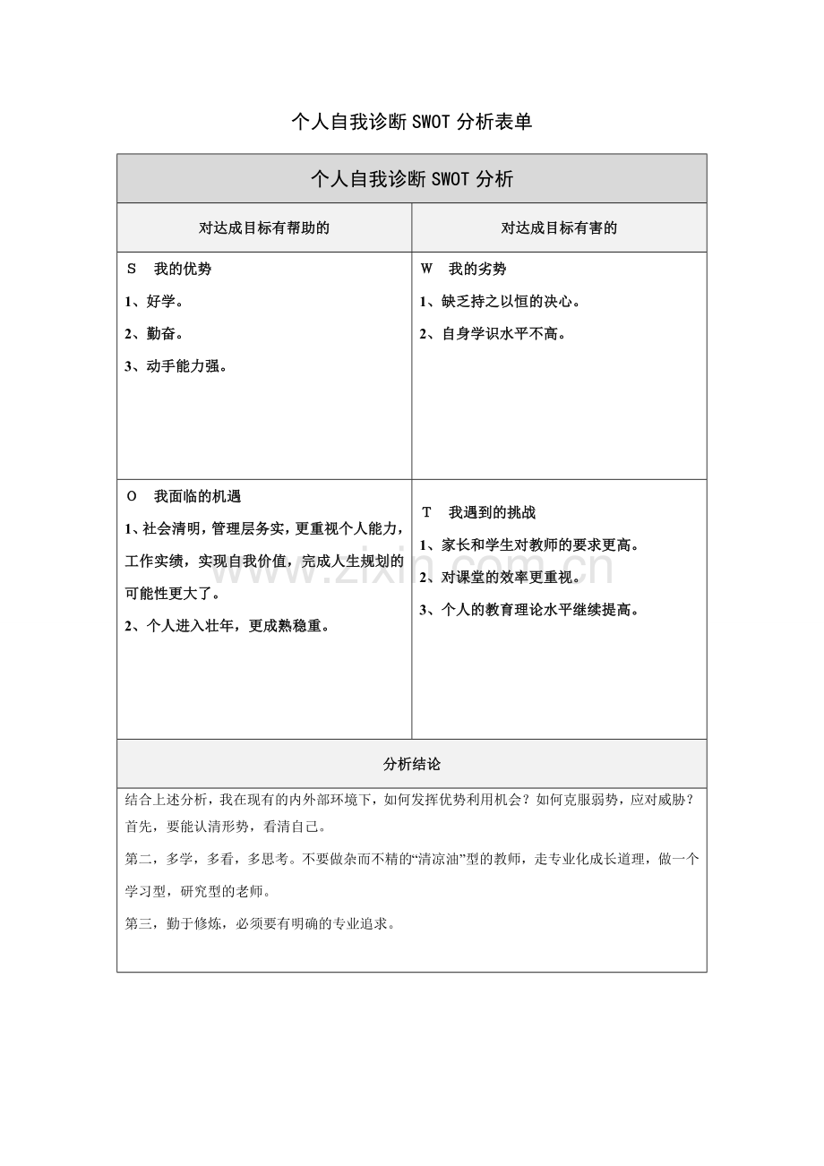 罗利强个人自我诊断SWOT分析表.doc_第1页