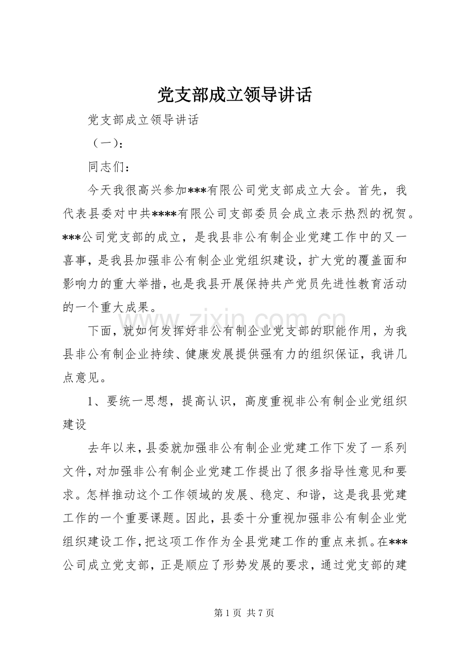 党支部成立领导讲话发言.docx_第1页