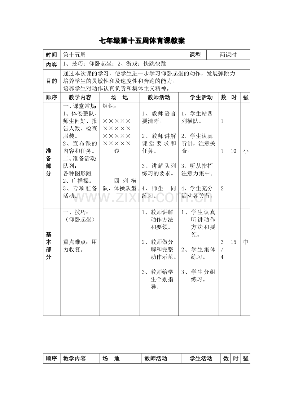 七年级第十五周体育课教案.doc_第1页