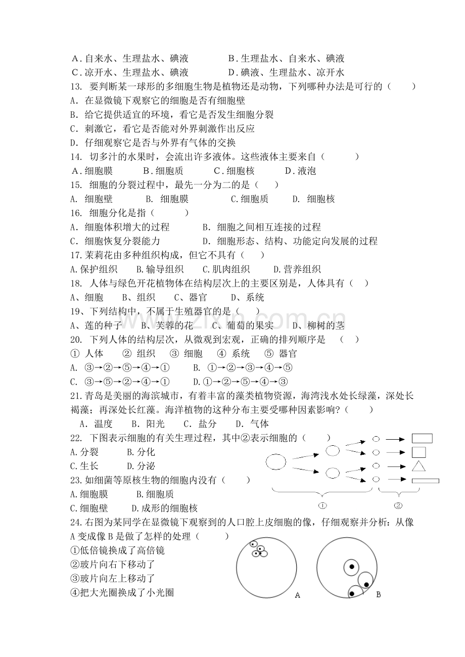 新济南版初一生物第一单元检测.doc_第2页