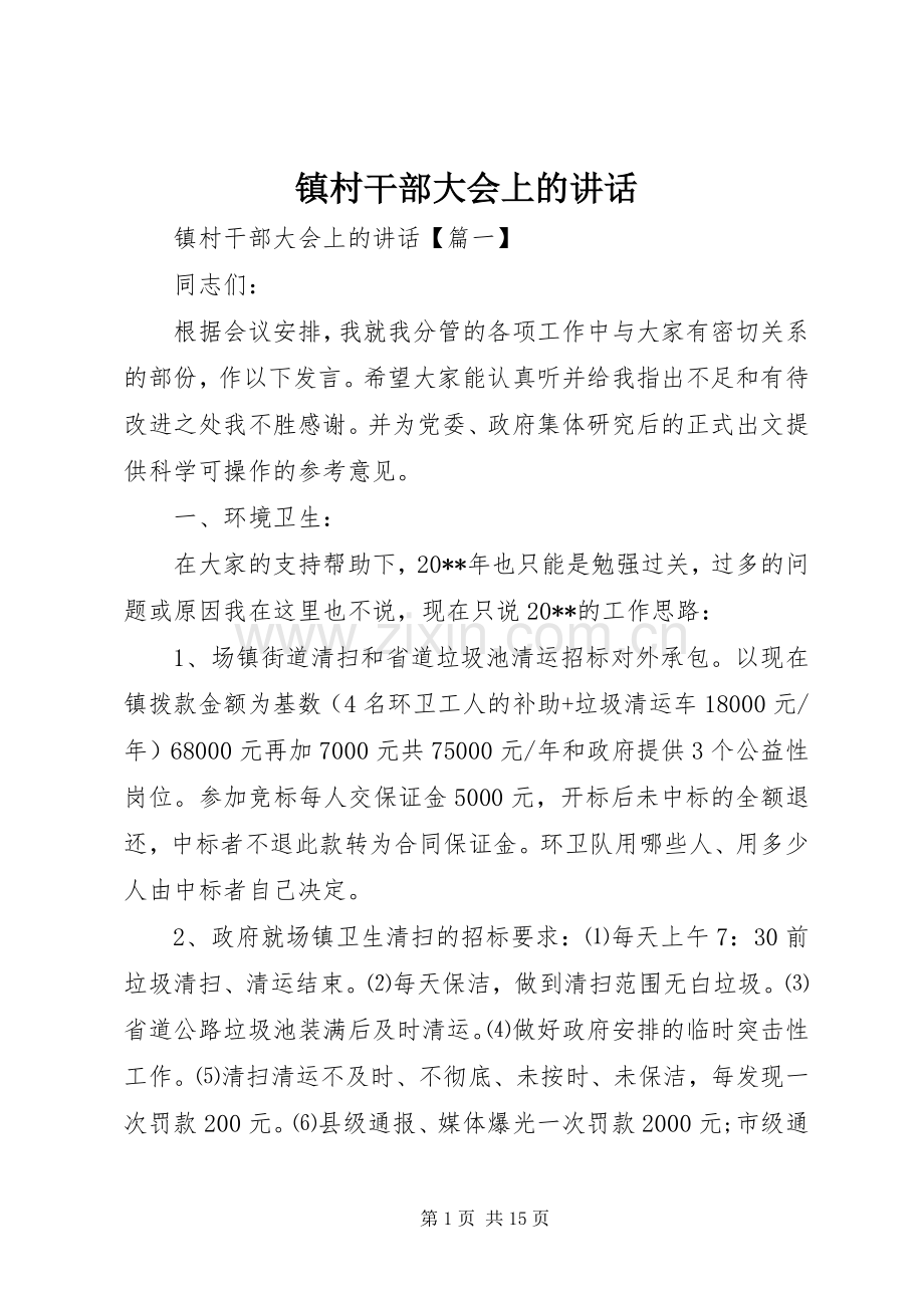 镇村干部大会上的讲话发言.docx_第1页