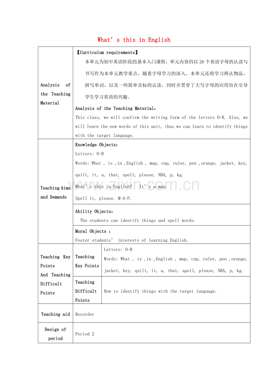 七年级英语上册 Starter Unit 2 What’s this in English教案2 （新版）人教新目标版-（新版）人教新目标版初中七年级上册英语教案.doc_第1页