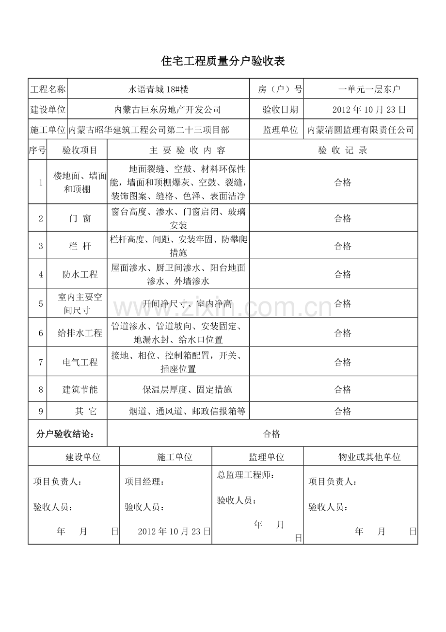 住宅工程质量分户验收表.docx_第1页