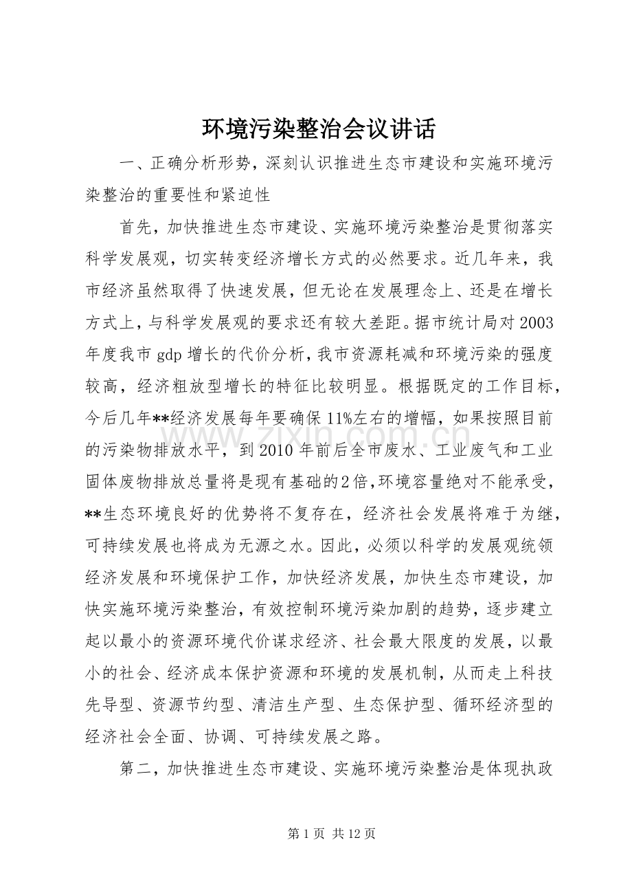 环境污染整治会议讲话发言.docx_第1页