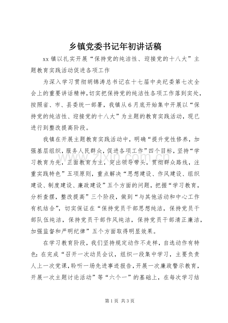 乡镇党委书记年初的讲话发言稿.docx_第1页