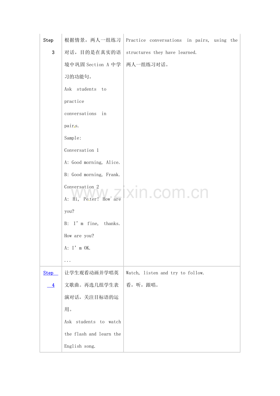 新疆生产建设兵团第五师八十六团第一中学七年级英语上册 Starter Unit 1 Good morning！Section B教学设计 （新版）人教新目标版.doc_第2页