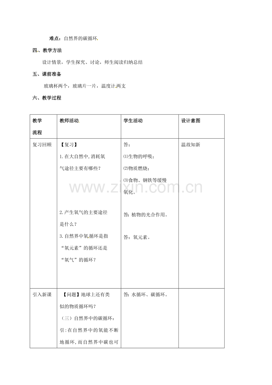 八年级科学下册 3.7 自然界中氧和碳的循环（第2课时）教案 （新版）浙教版-（新版）浙教版初中八年级下册自然科学教案.doc_第2页