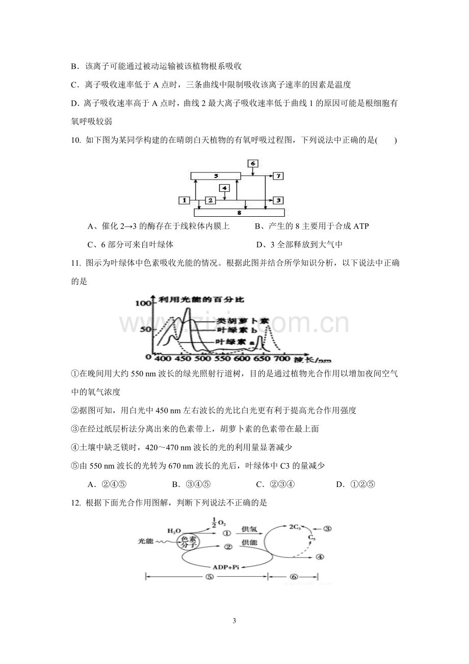 高一必修1生物期中考试试卷.doc_第3页