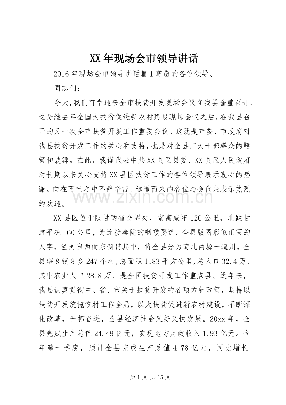 XX年现场会市领导讲话发言.docx_第1页