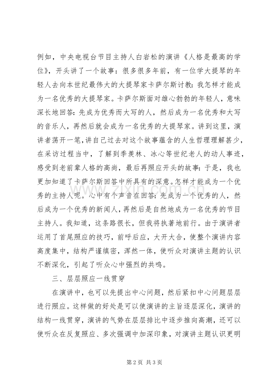 演讲稿范文格式：演讲的照应技巧.docx_第2页