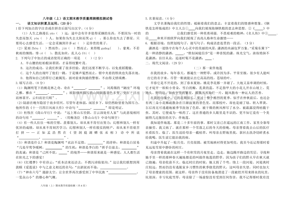 八年级(上)语文期末教学质量凋测模拟测试卷.doc_第1页