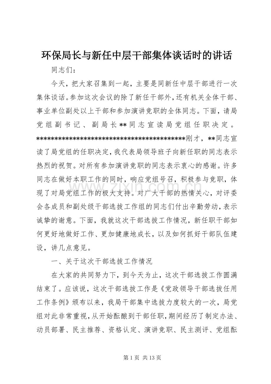 环保局长与新任中层干部集体谈话时的讲话发言.docx_第1页