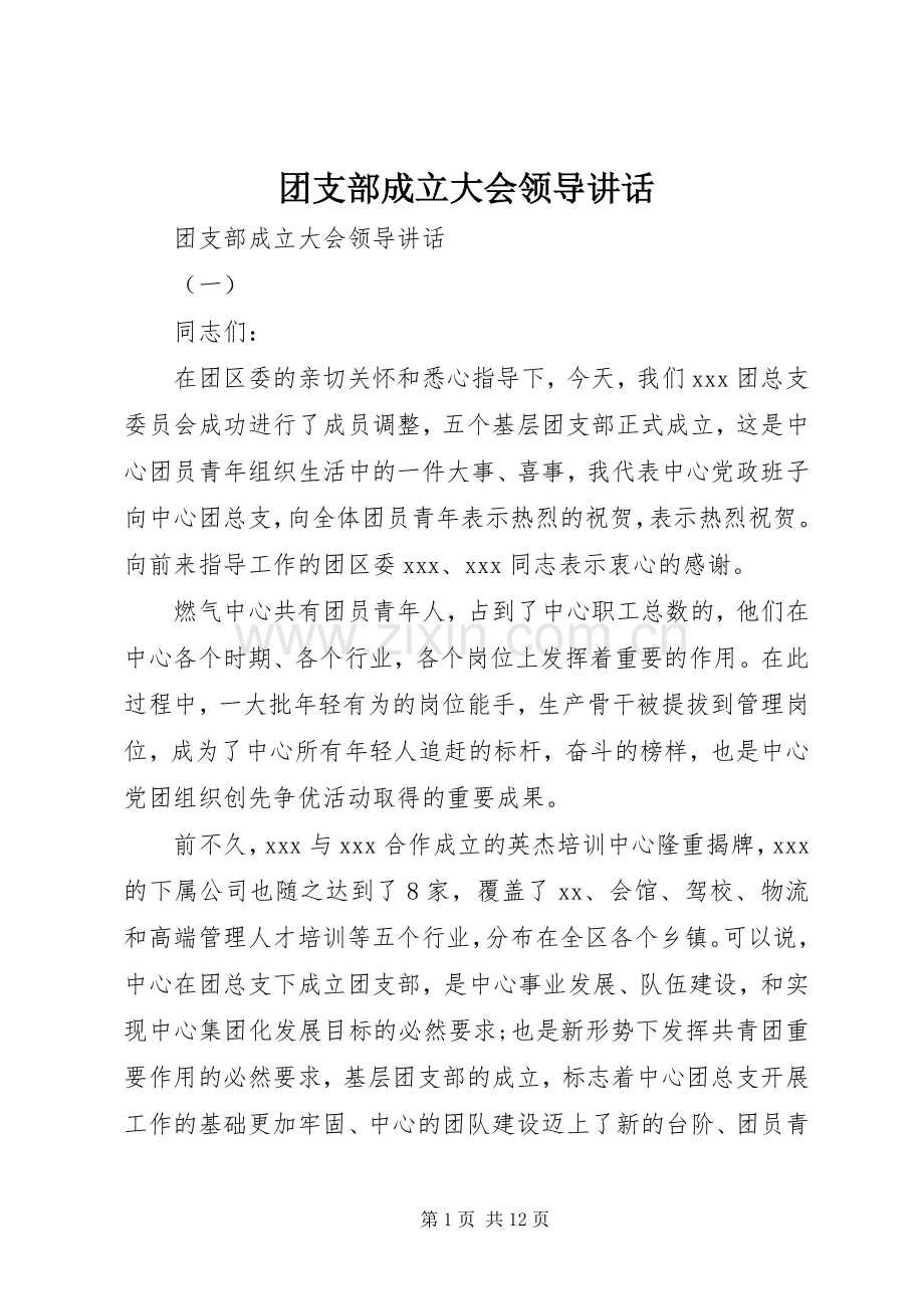 团支部成立大会领导讲话发言.docx_第1页