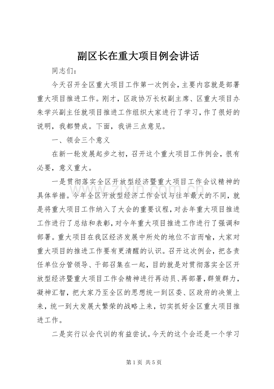 副区长在重大项目例会讲话发言.docx_第1页