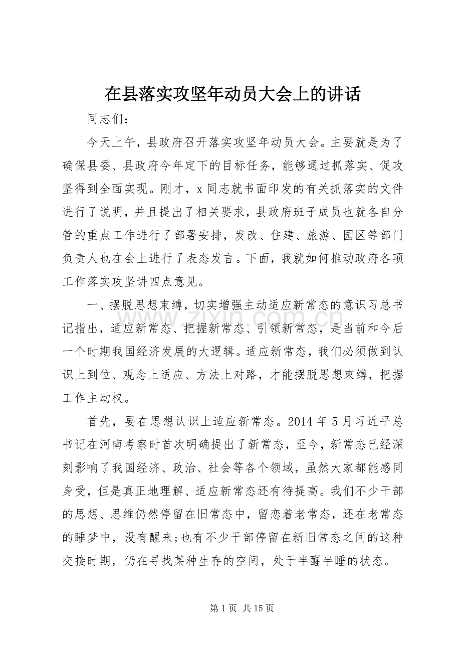 在县落实攻坚年动员大会上的讲话发言.docx_第1页