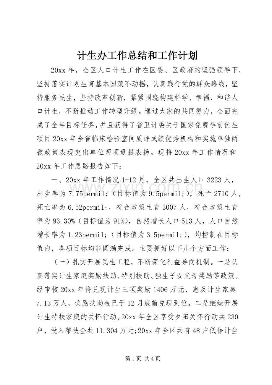 计生办工作总结和工作计划.docx_第1页