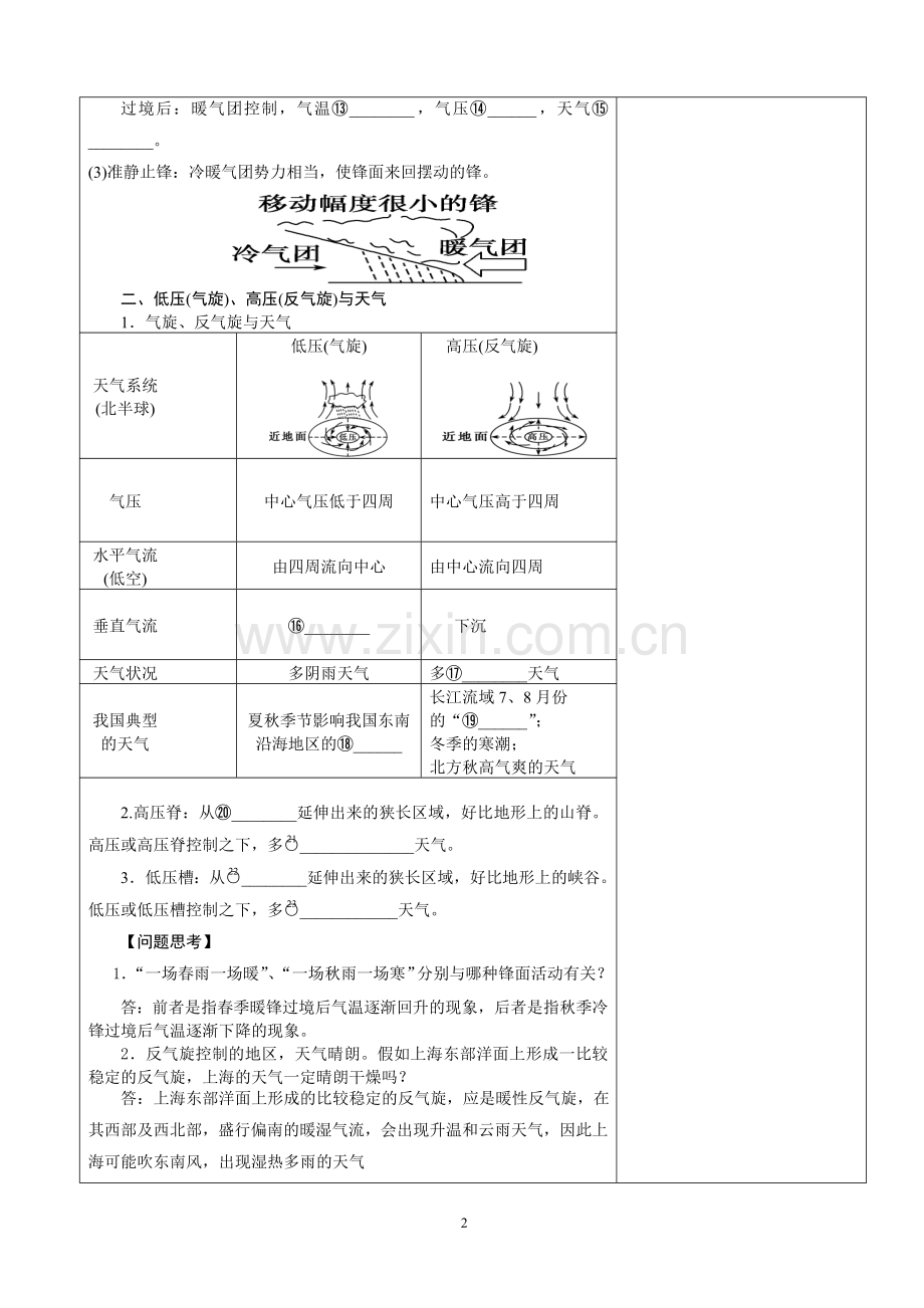 常见的天气系统导学案(教师版版）.doc_第2页