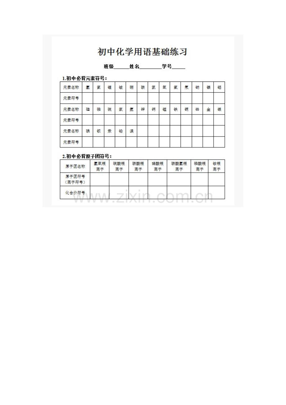 化学用语基础训练（一）.doc_第1页