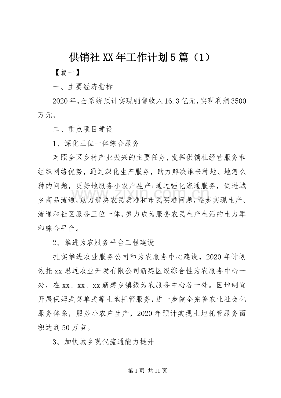 供销社XX年工作计划5篇（1）.docx_第1页