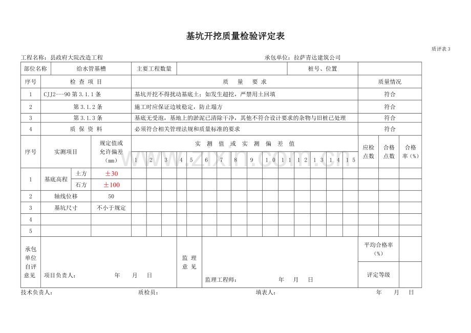 基坑开挖质量检验评定表.docx_第1页