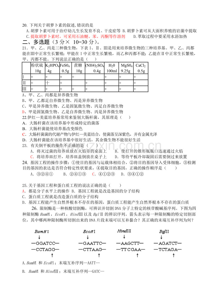 生物选修1_生物技术实践__模块考试试卷.doc_第3页