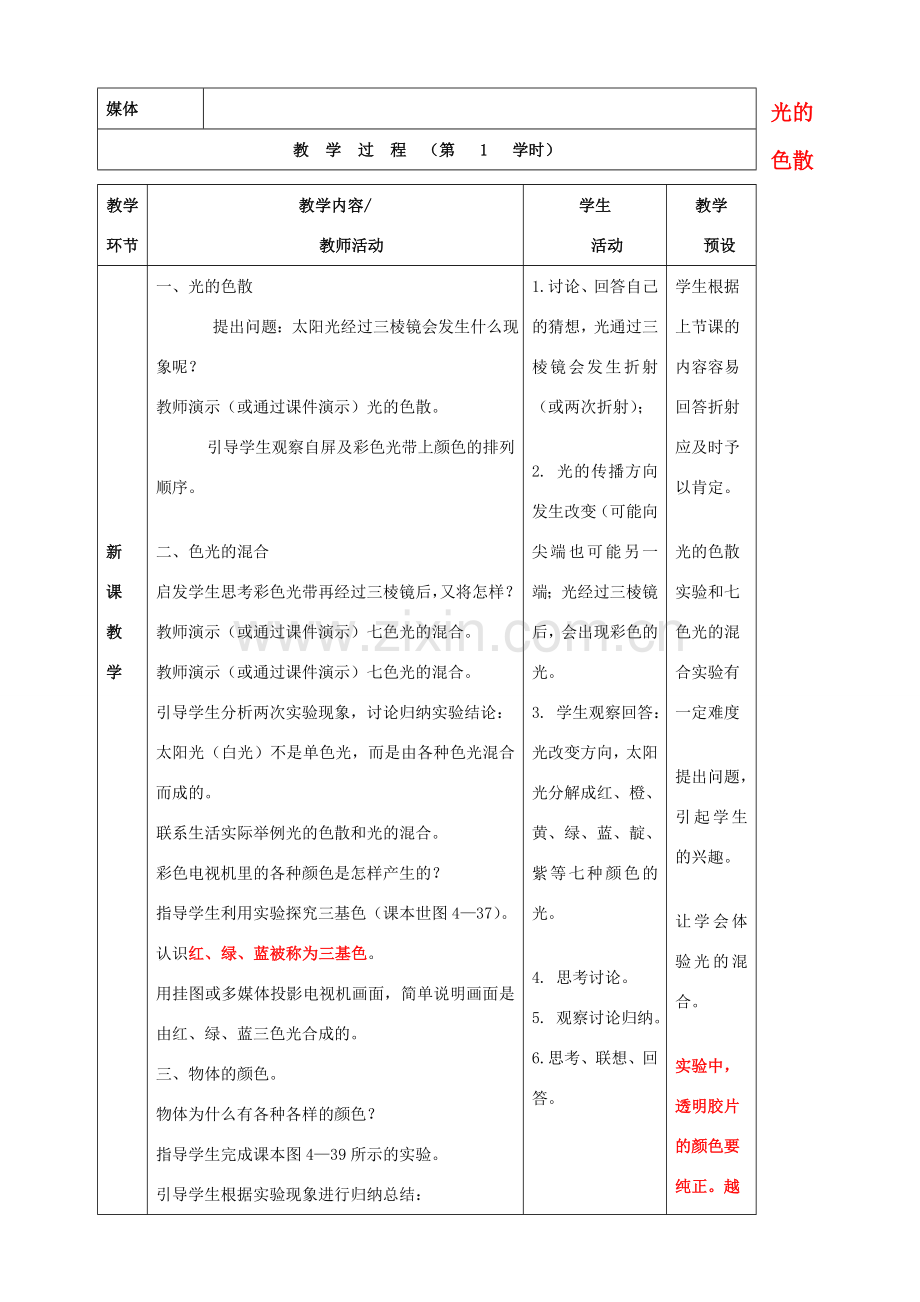 八年级物理全册《4.4 光的色散》教案 （新版）沪科版-（新版）沪科版初中八年级全册物理教案.doc_第2页