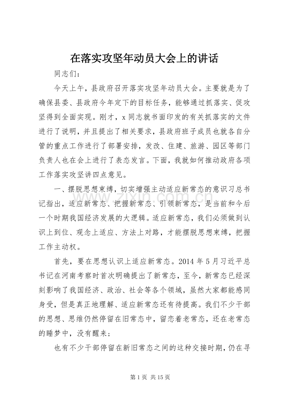 在落实攻坚年动员大会上的讲话发言.docx_第1页