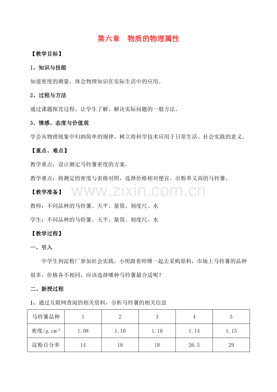 八年级物理下册《6 物质的物理属性》综合实践活动教案 苏科版-苏科版初中八年级下册物理教案.doc_第1页