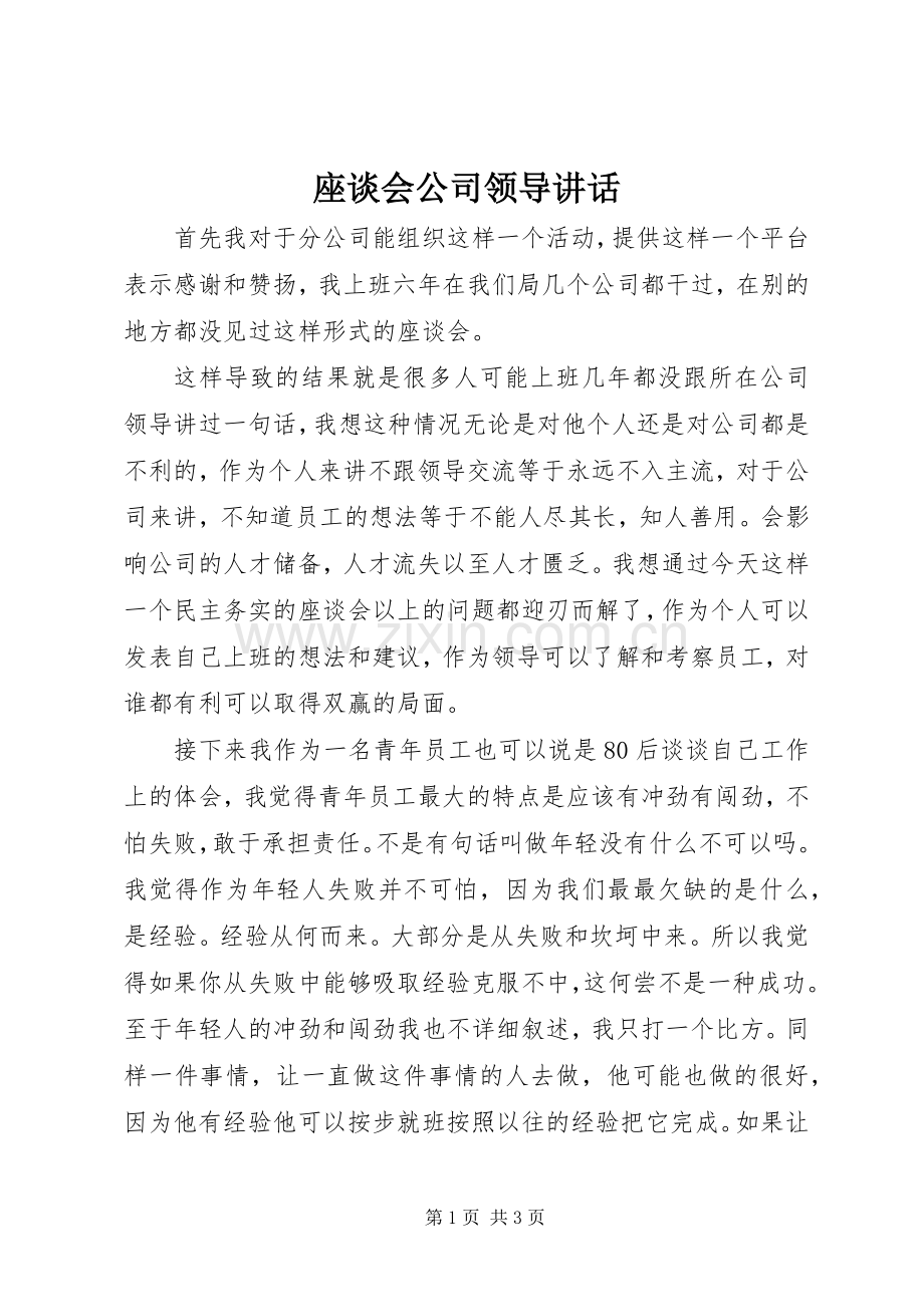 座谈会公司领导讲话发言.docx_第1页