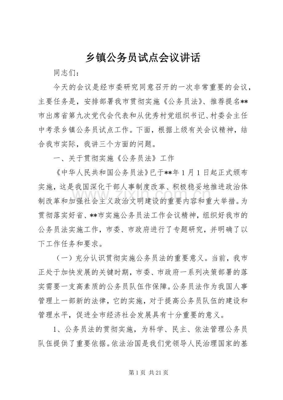 乡镇公务员试点会议讲话发言.docx_第1页