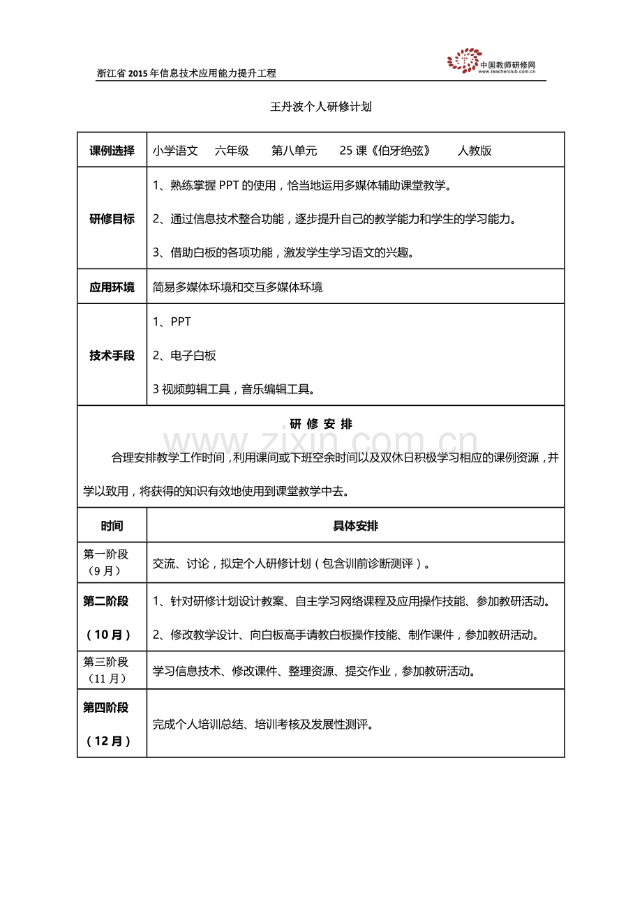 王丹波个人研修计划.docx_第1页