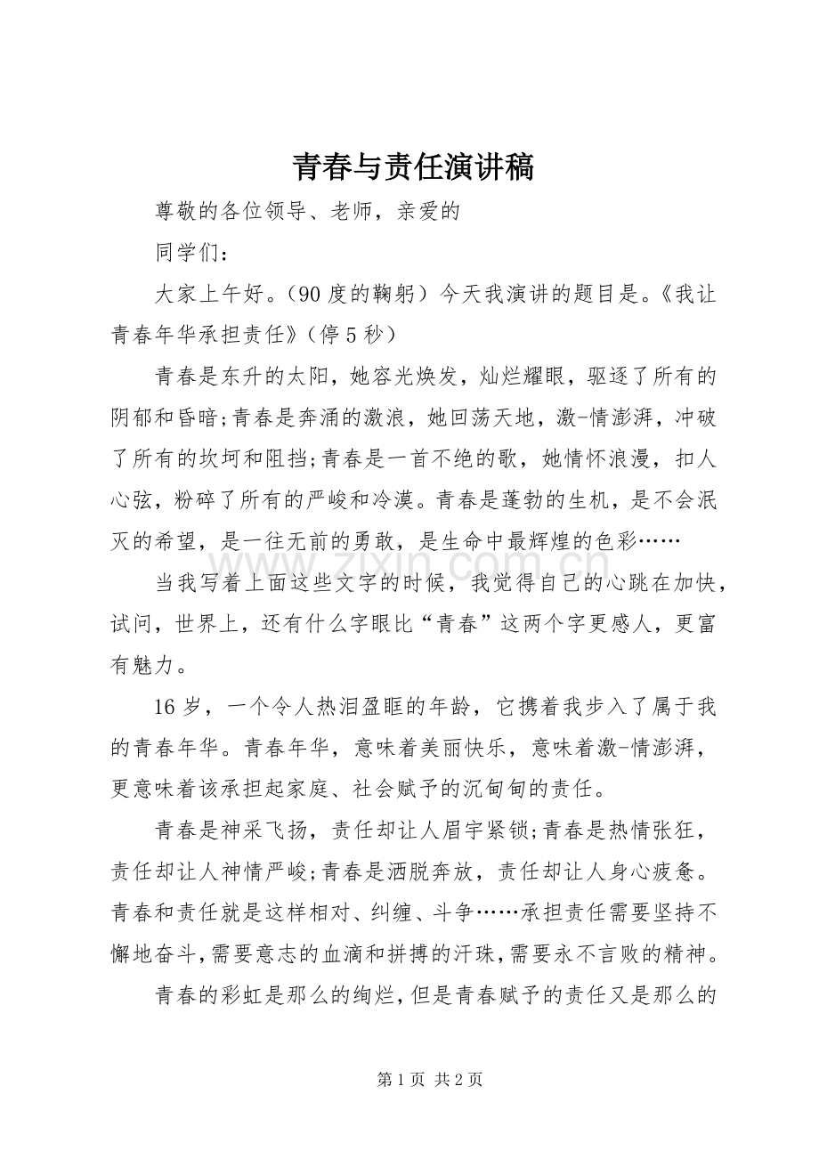 青春与责任演讲稿范文集锦.docx_第1页