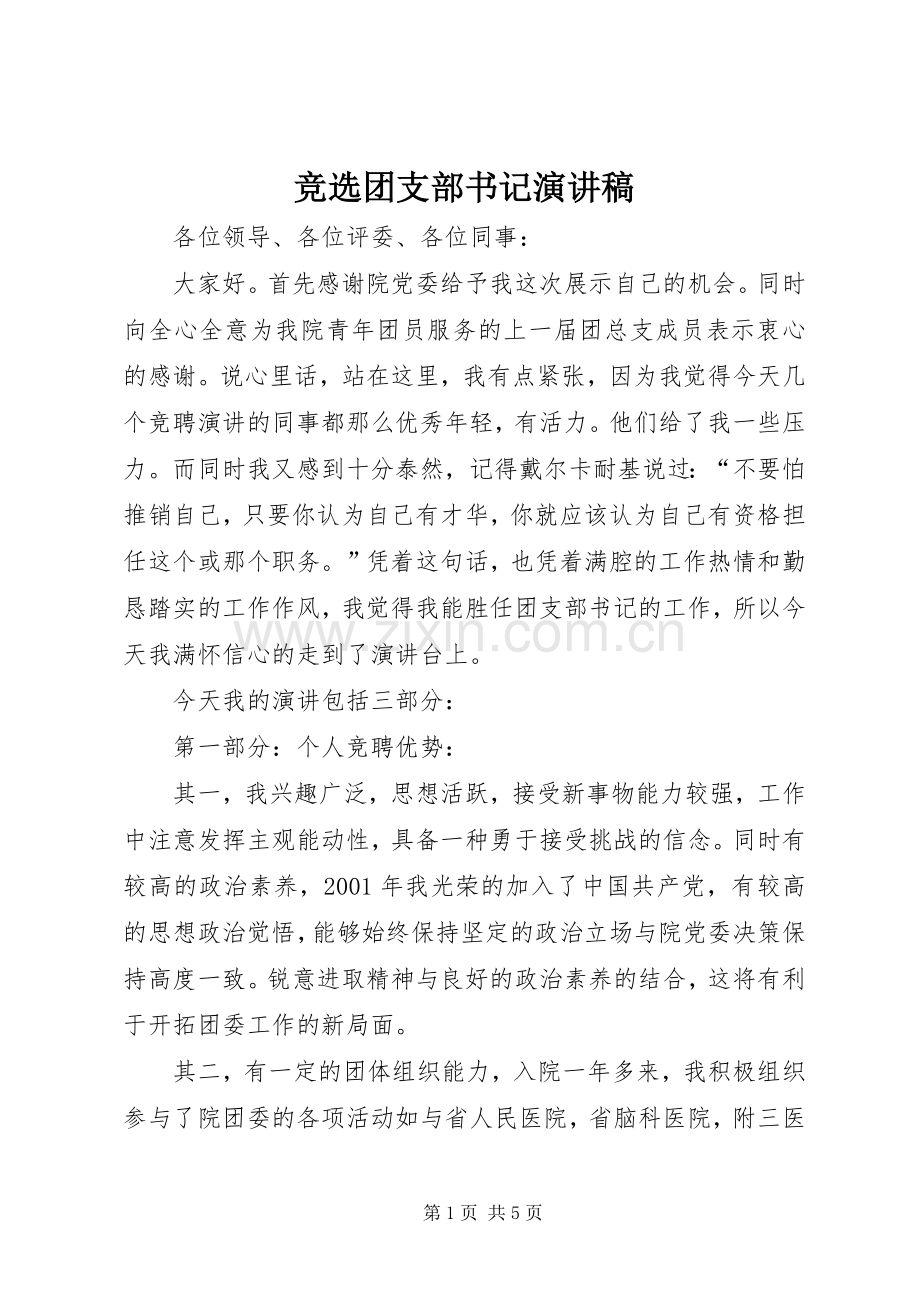 竞选团支部书记致辞演讲稿.docx_第1页