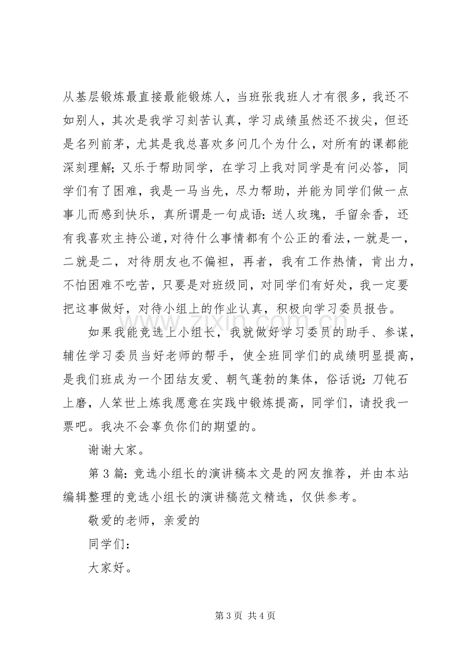 竞选小组长的致辞演讲稿（共5篇）.docx_第3页